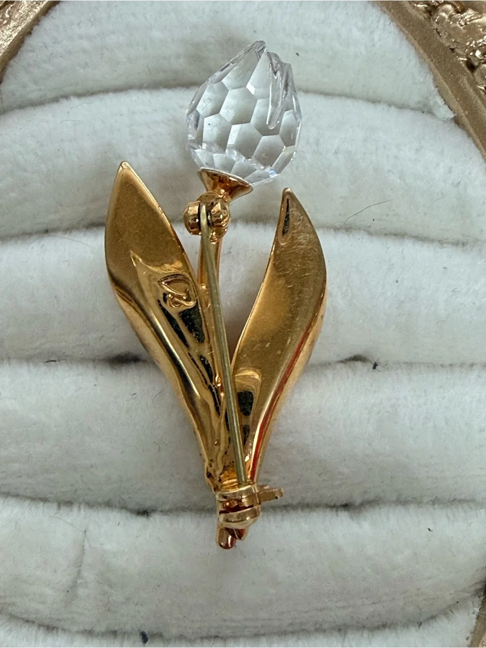 Swarovski Crystal Tulip Brooch Gold Tone Swan Signed vintage Faceted pin